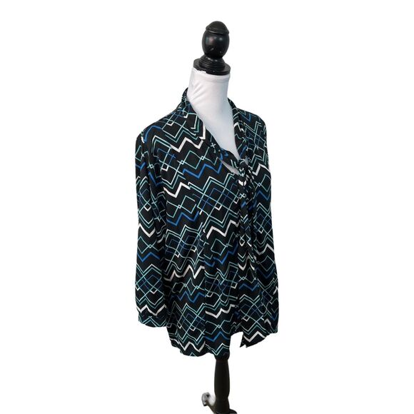 Robert Louis Blouse Size XL Multicolored Tie Neck Pullover Geometric Print Shirt - Picture 7 of 12